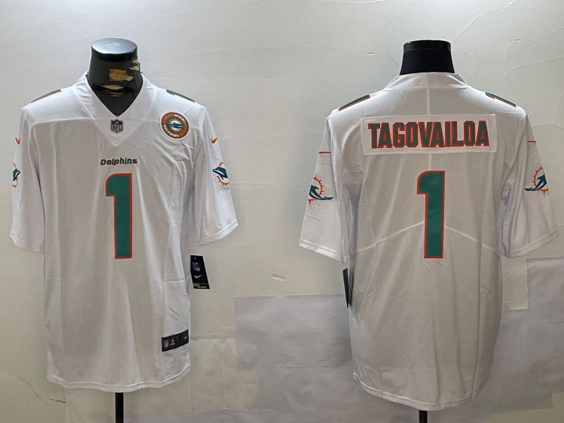 Men Miami Dolphins #1 Tagovailoa White Second generation 2024 Nike Limited NFL Jersey style 2